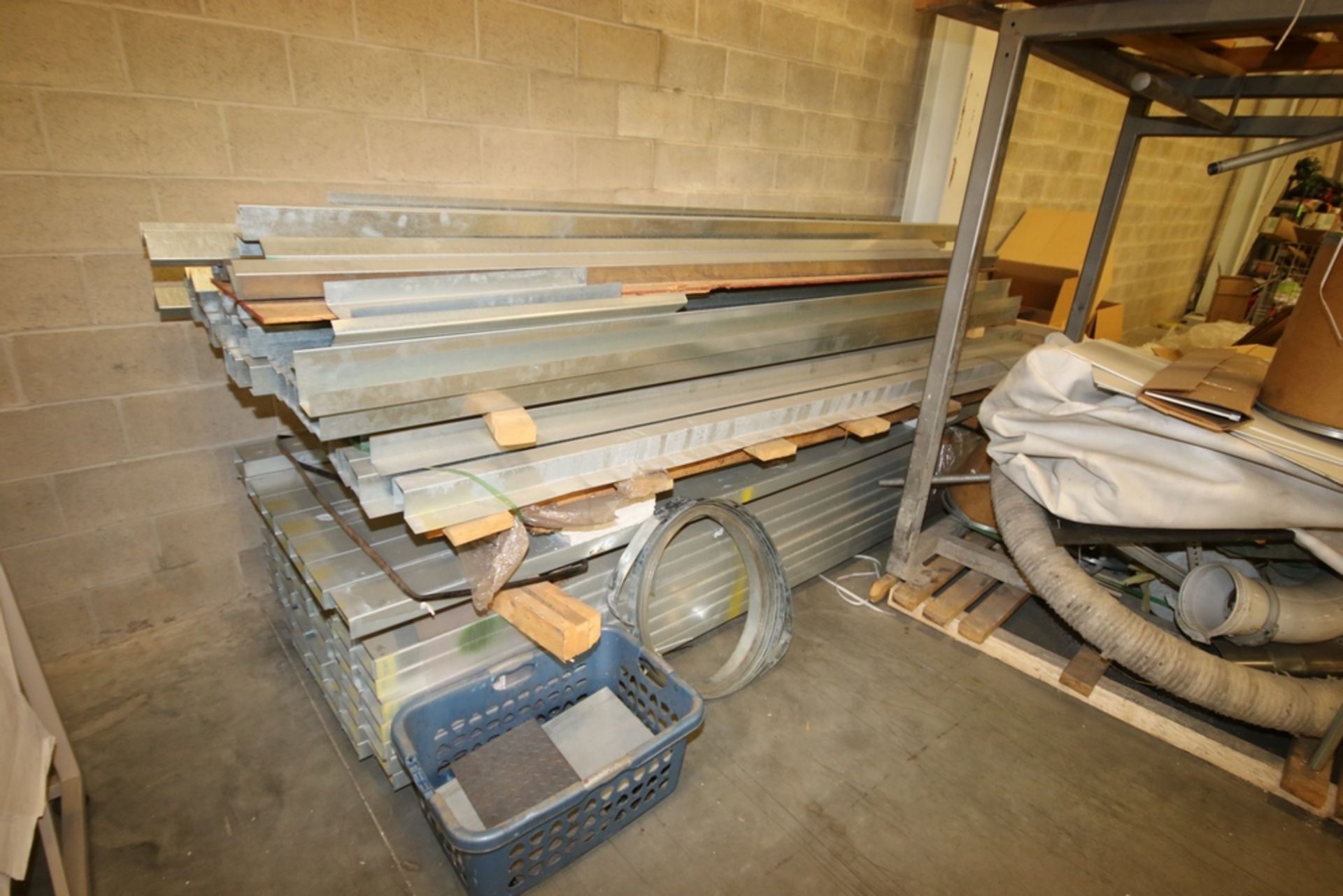 Assortment of Galvanized Studs & Track, with Galvanized Shelving Unit, with Contents
