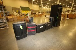 Assorted Trade Show Travel Cases, with Black Box Server Rack, with Door and Sight Glass