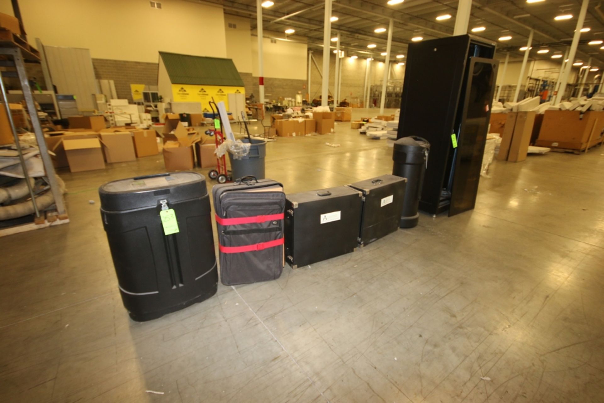 Assorted Trade Show Travel Cases, with Black Box Server Rack, with Door and Sight Glass