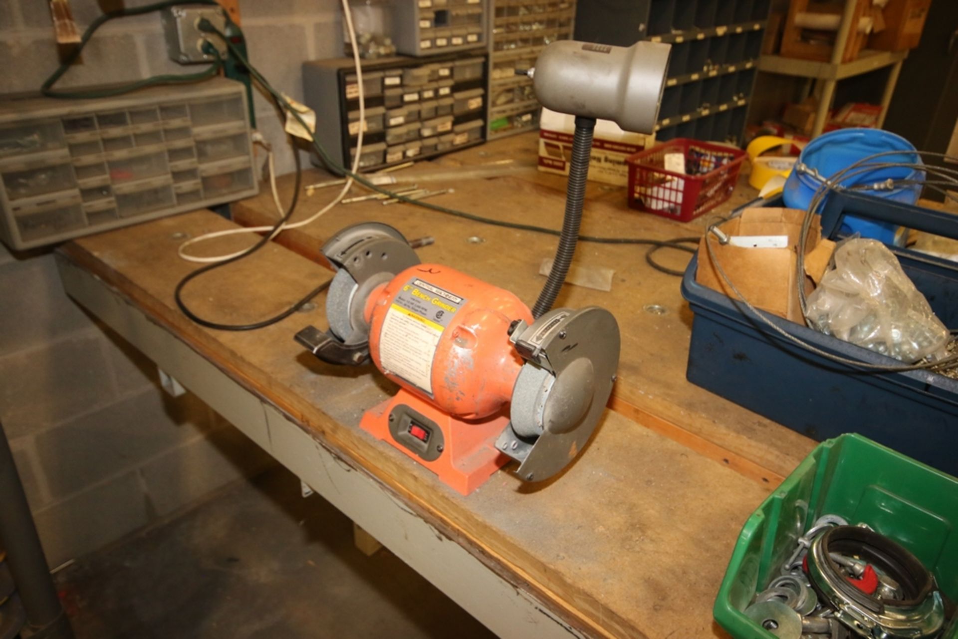 Shop Table, with Wilton Mounted Vise & Central Machinery 6" Bench Grinder, 1/2 hp Motor, Overall - Image 3 of 4