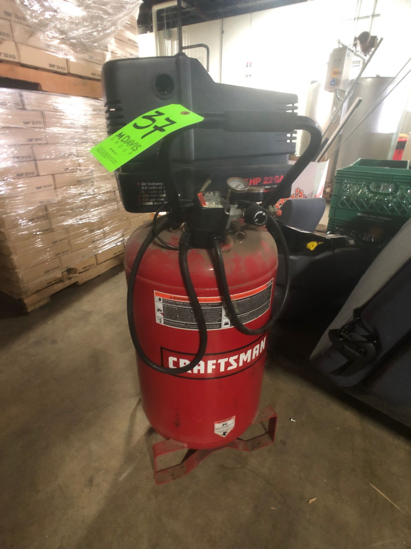 Craftsman 5 HP 22 Gallon Oil Free Air Compressor, Model 919.1652, 130 PSI, 120/240 V, 2450 RPM,