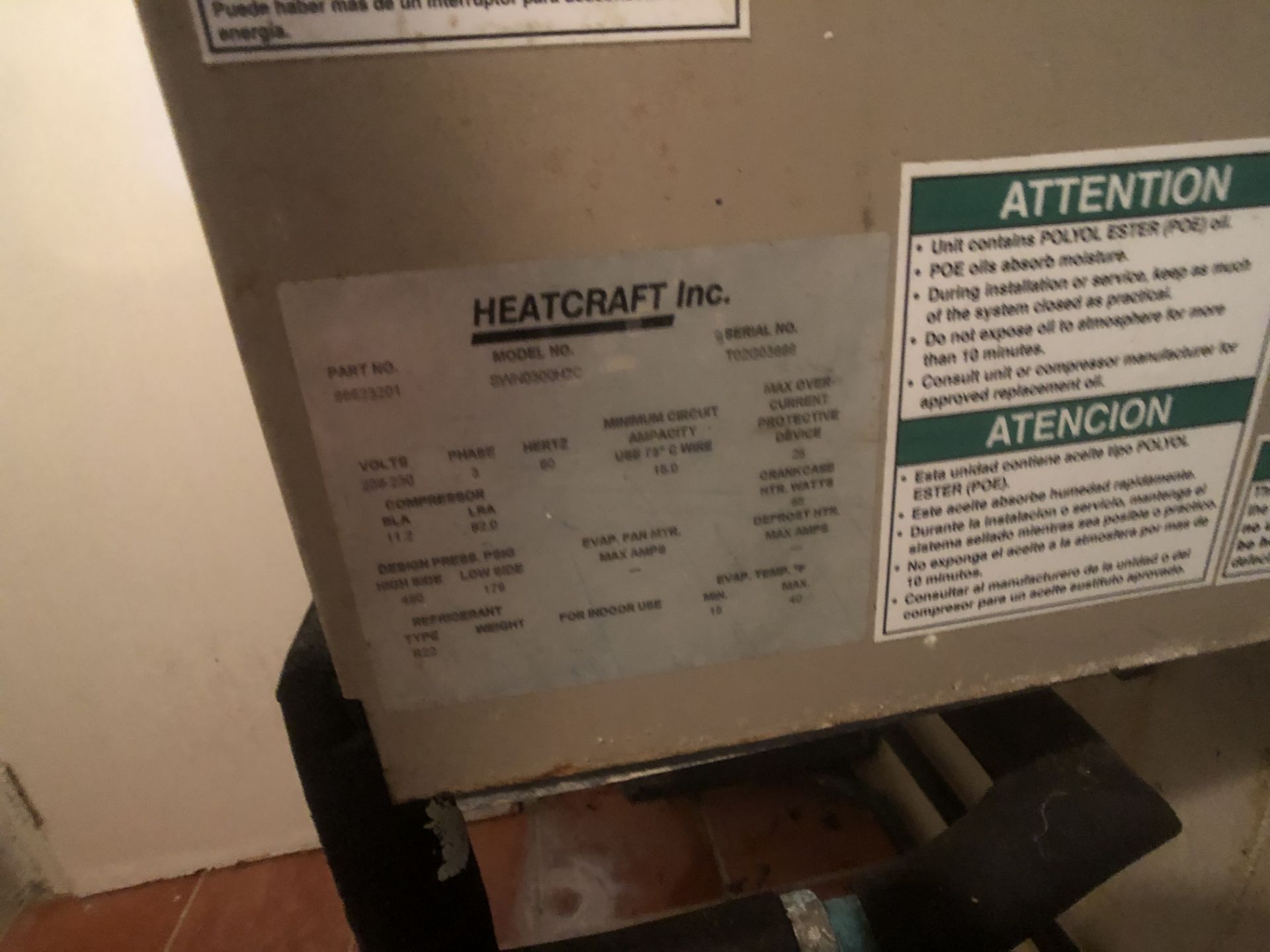 Bohn Heatcraft Refrigeration Unit, Model SWN0300H2C, S/N TO2G03666, 208-230 V, 3 Phase (Located 2 - Image 2 of 6