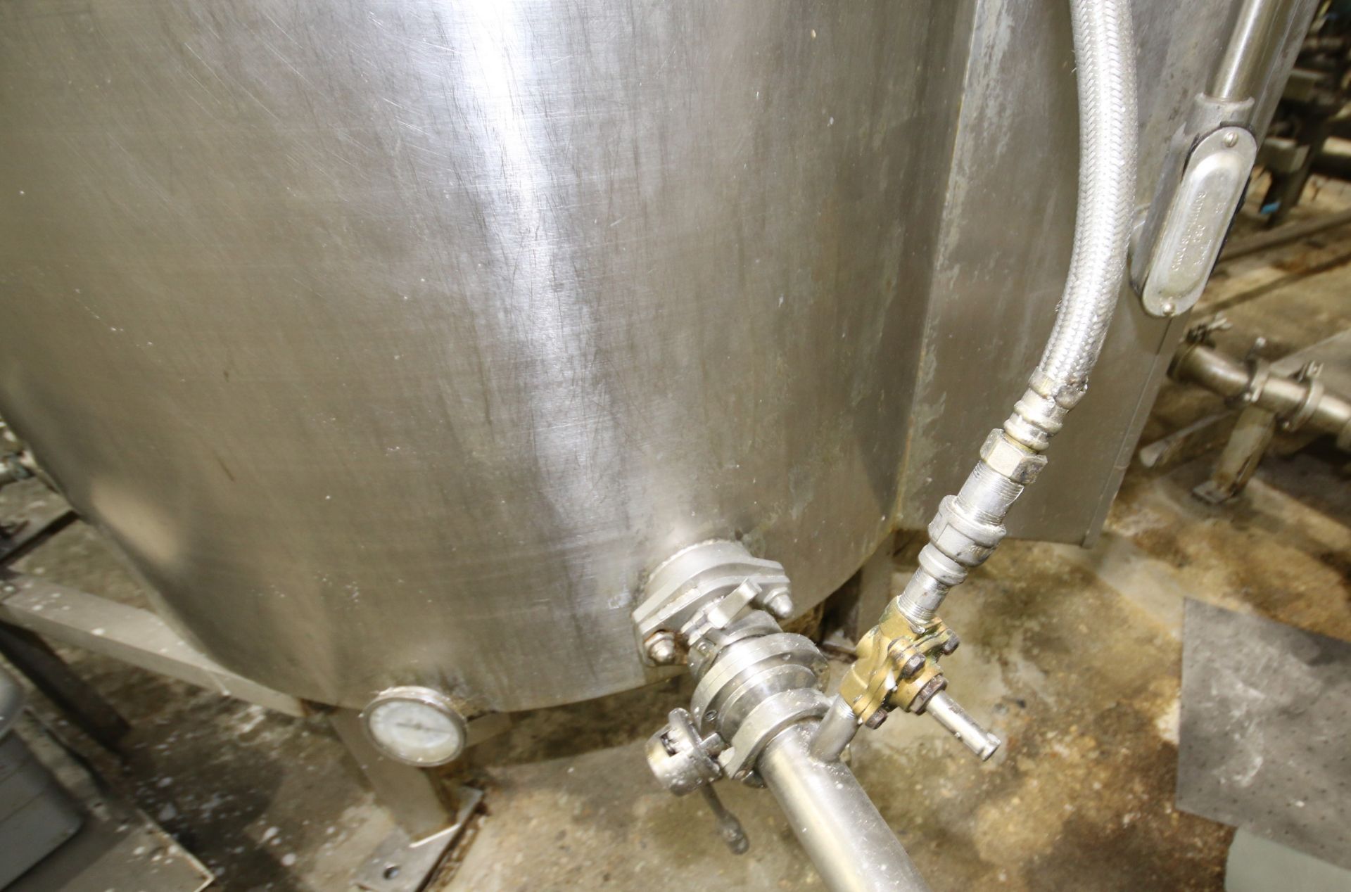 Aprox. 170 Gal. Hinged Lid Jacketed S/S Kettle, 39" H x 36" W, with Scrape Surface Agitator, - Image 6 of 10