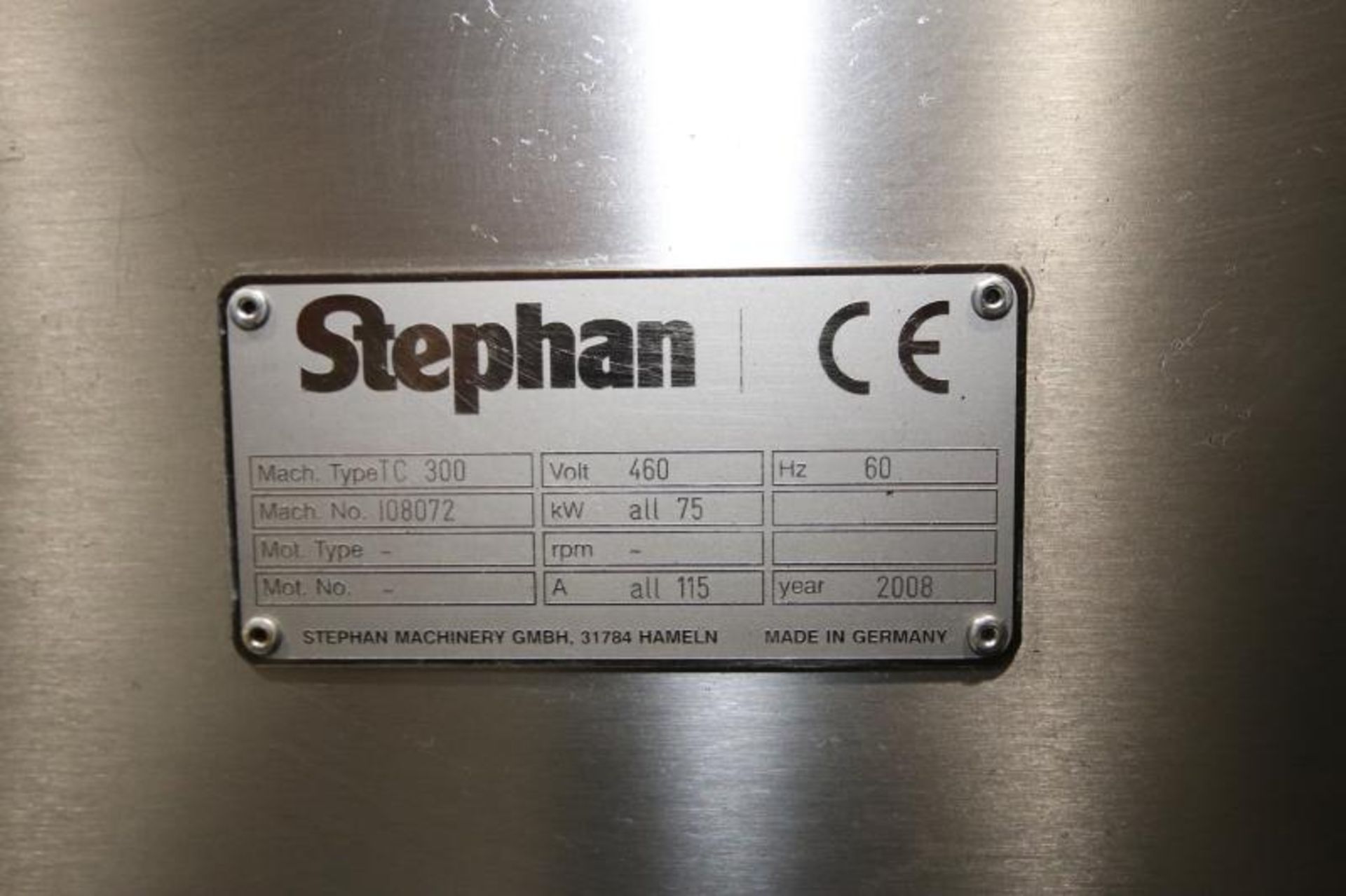 2008 Stephan TC 300 Combicut Batch Mixer / Cutter / Disperser / Emulsifier, Model TC 300, S/N - Image 7 of 10