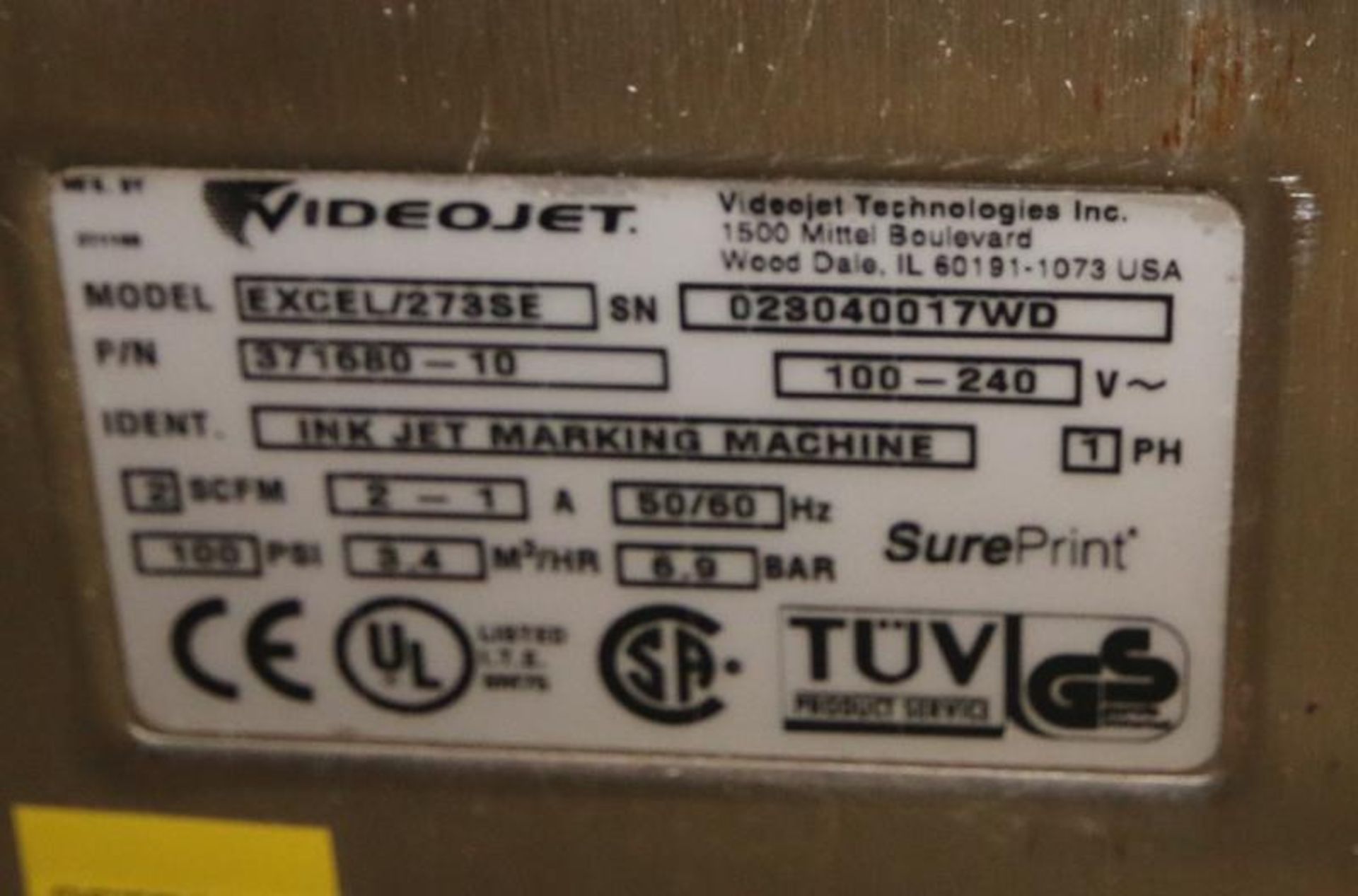 Video Jet Ink Jet Coder, Model EXCEL / 273 / AF, SN 012250041WD, with (2) Heads (Located in - Image 5 of 5