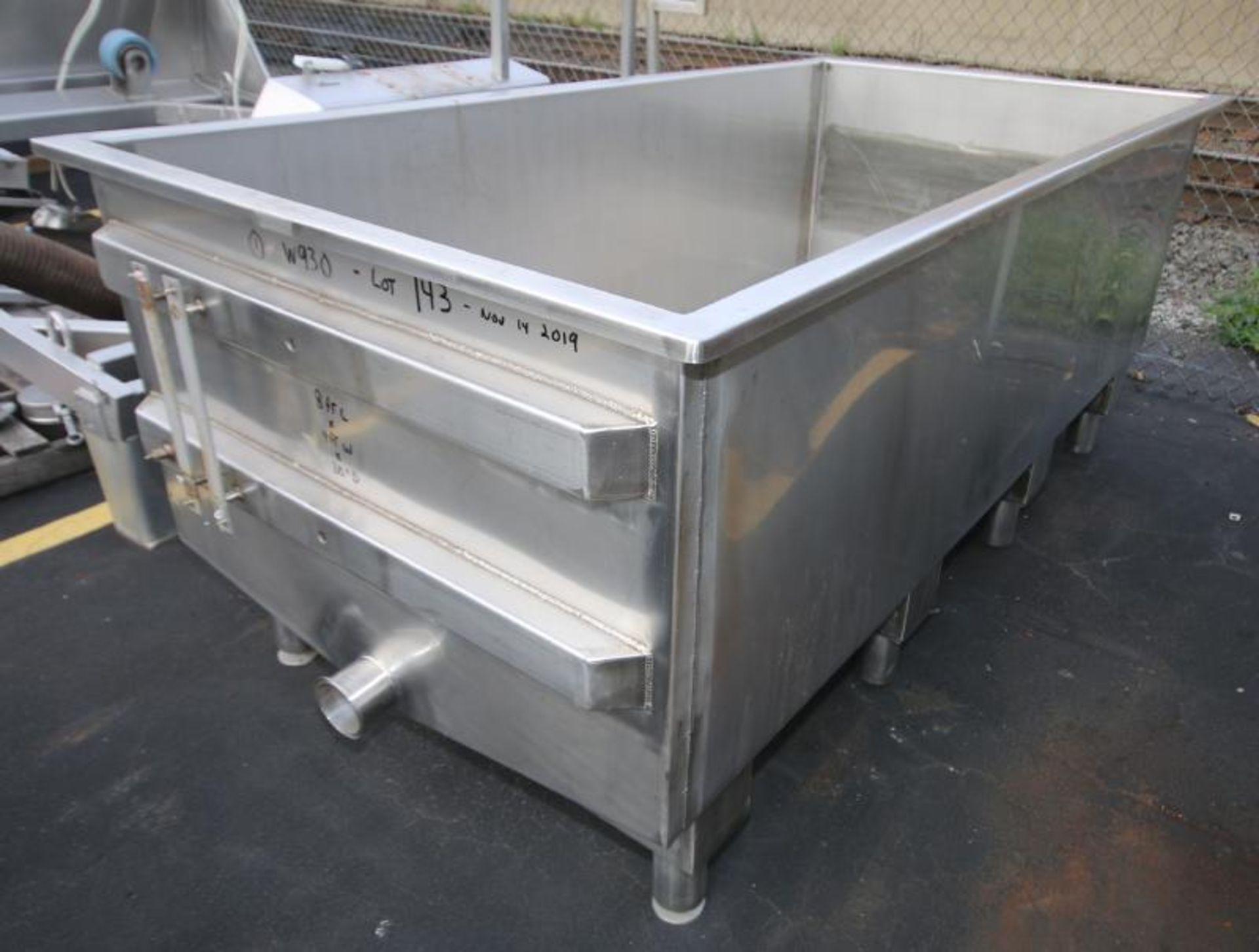 Aprox. 8 ft L x 4 ft W x 30" D S/S Trough, with 4" CT Inlet (Located Pittsburgh, PA)