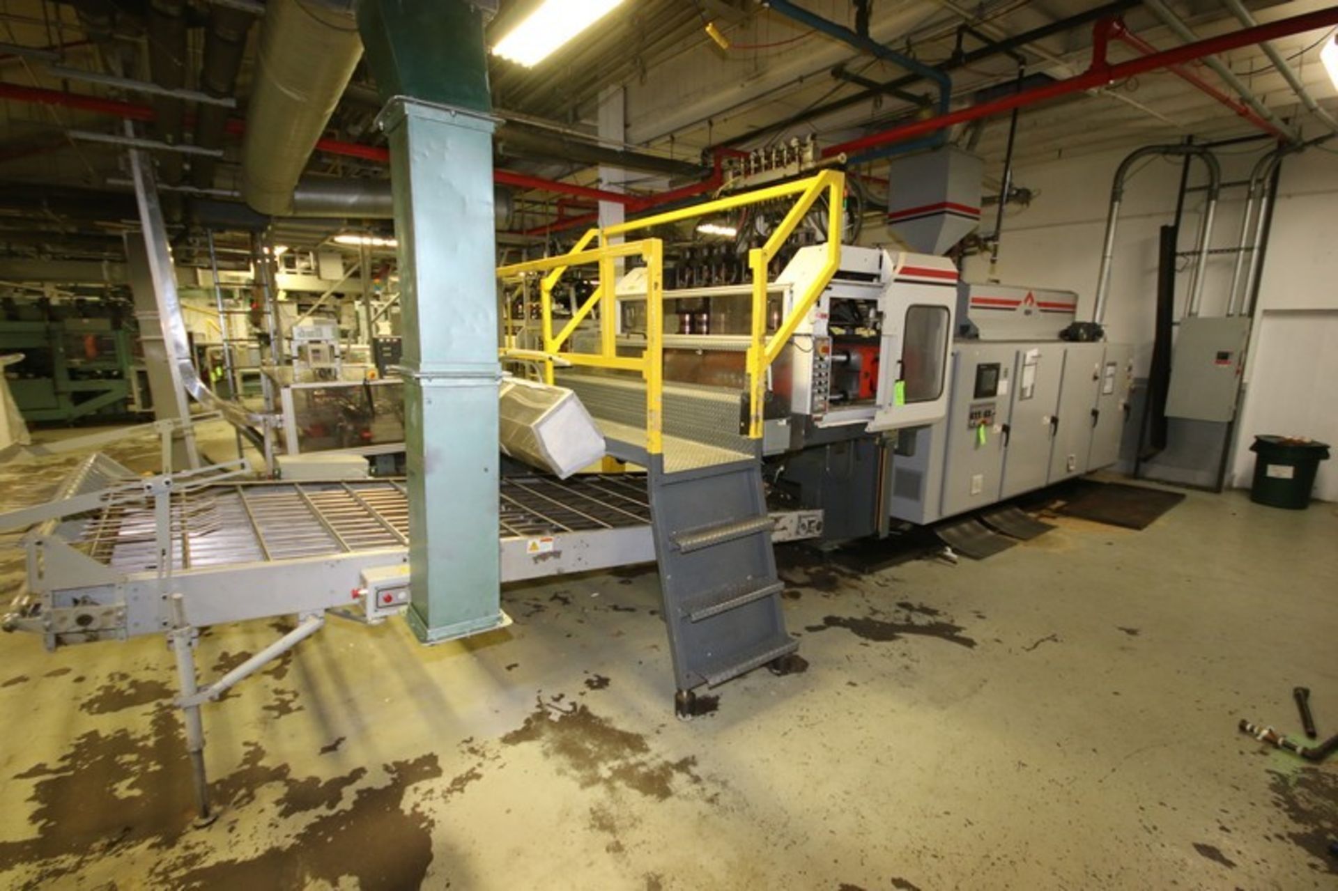 BULK BID LOT #161 & LOT #162-APS 6-HEAD HDPE BLOW MOLDER, WITH COOLING BED & APS TRIMMER, AND GAL.