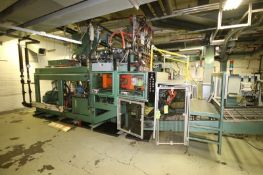 BULK BID LOT #167 & LOT #168-PLASTICS USA CORP. 6-HEAD HDPE BLOW MOLDER, WITH COOLING BED, AND