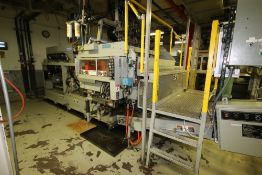 Uniloy 6-Head HDPE Blow Molder, M/N 350R2, S/N 5080, Includes Bottle Cooling Fan & Conveyor, 8"