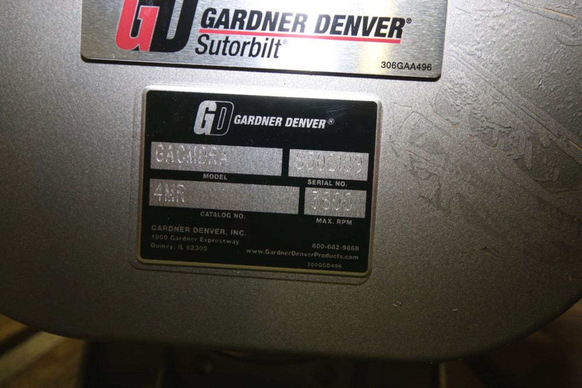 Gardner Denver Positive Displacement Blower Head, M/N GACMDRA, S/N S502109, Cat No. 4MR, 3600 RPM ( - Image 6 of 6