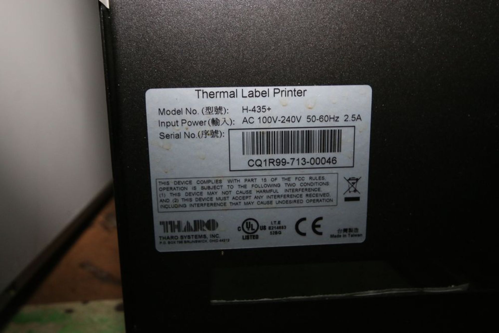 Tharo Label Printer, M/N H-435, S/N CQ1R99-713-00046, AC 100V-240V (BM) - Image 4 of 4
