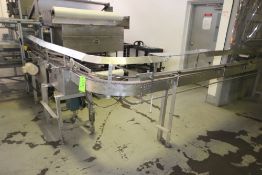 S/S Product Conveyor, Aprox. 50' L x 4" W Plastic Belt, with Guide Rails and (2) Drives, Mostly