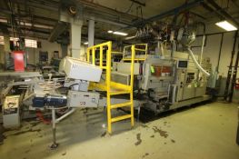 BULK BID LOT #173 & LOT #174-UNILOY 4-HEAD HDPE BLOW MOLDER, WITH COOLING BED, AND GAL. MOLDS (