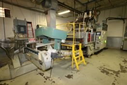 BULK BID LOT #176 & LOT #177-UNILOY 4-HEAD HDPE BLOW MOLDER, WITH COOLING BED, AND GAL. MOLDS (