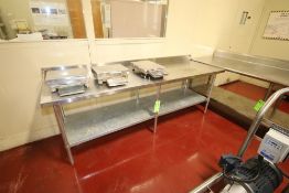 S/S Tables, with S/S Back Splash & S/S Bottom Shelves, 1-Aprox. 96" L x 30" W x 34" H, & 1-Aprox.