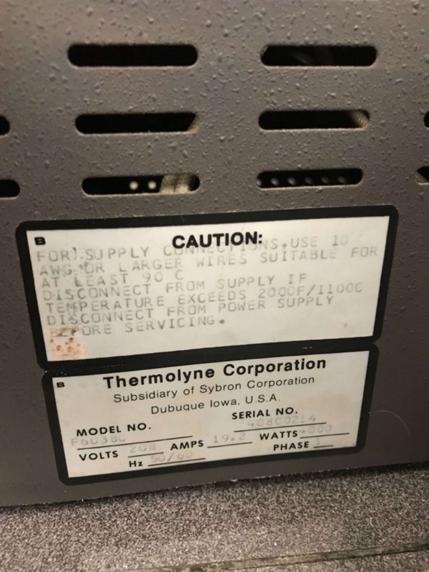 Thermolyne Programmable Furnace, Type 6000, M/N F6038C, S/N 40800214, 208 Volts, 1 Phase, 50/60 Hz - Image 2 of 5