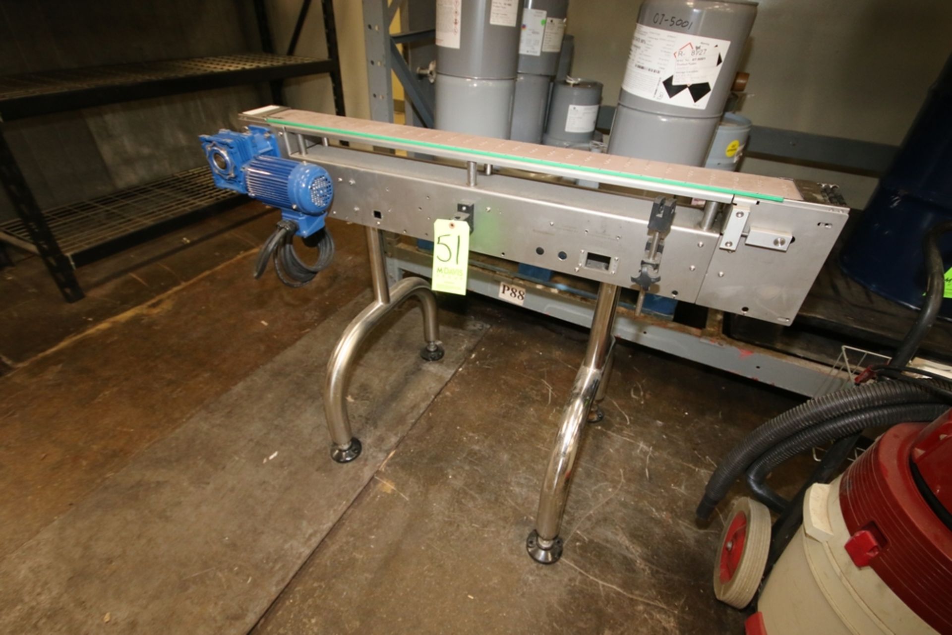 Straight Section of S/S Conveyor, Aprox. 4" W Belt, 52" Overall Length, Sits 37-1/2" Off of Floor,