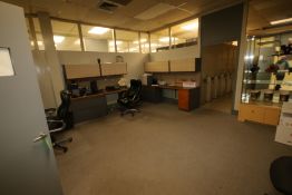 Contents of Offices Includes, (1) L-Shaped Desk, (1) Office Desk, (2) Rolling Office Chairs,