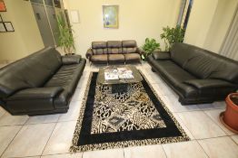 Waiting Area Furniture, Includes (3) Leather Couches, (1) Area Rug, and (1) Coffee Table