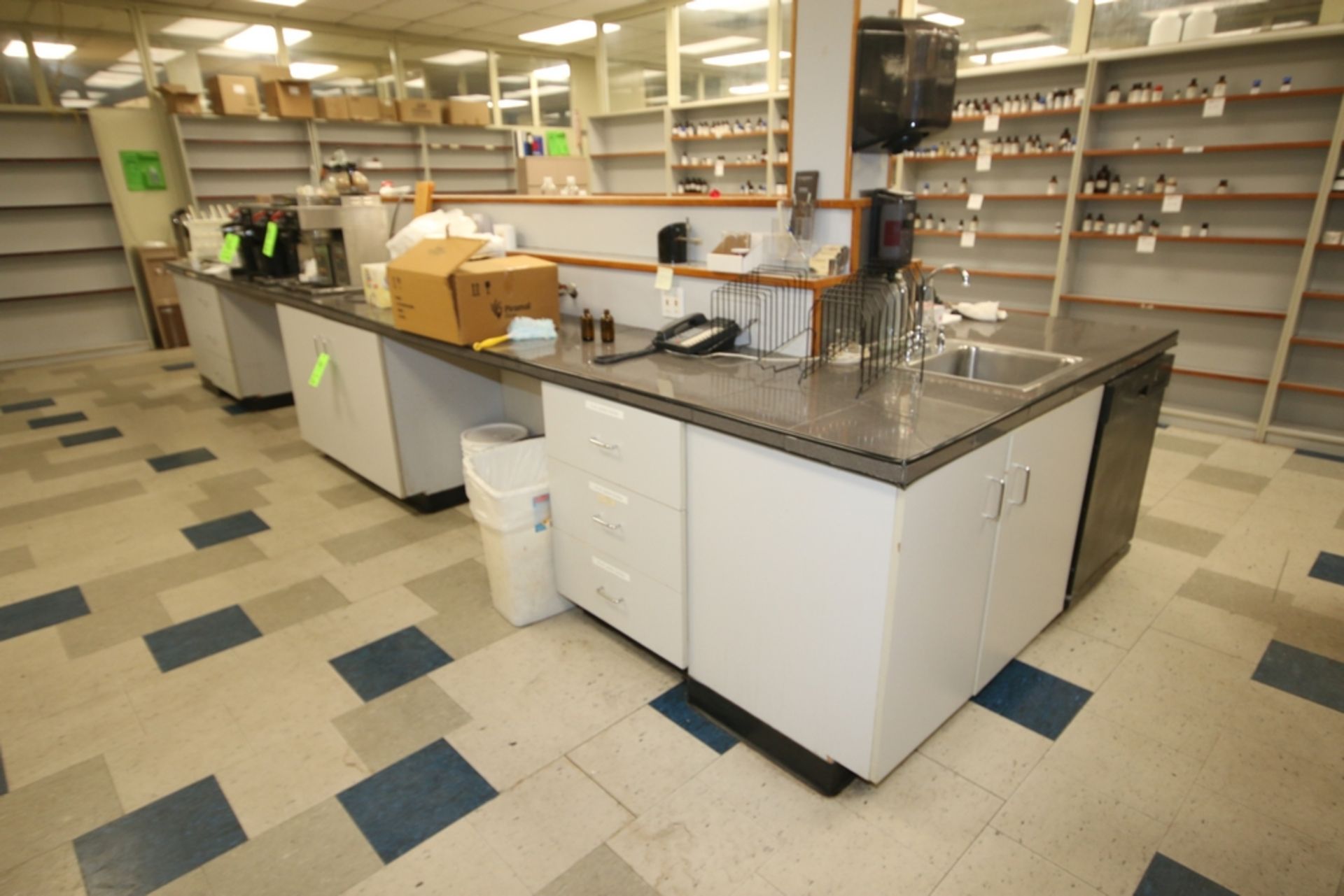 Lab Counter Island with Bottom Cabinets, with Tiled Top/Wood Bottom, Built in S/S Sink,