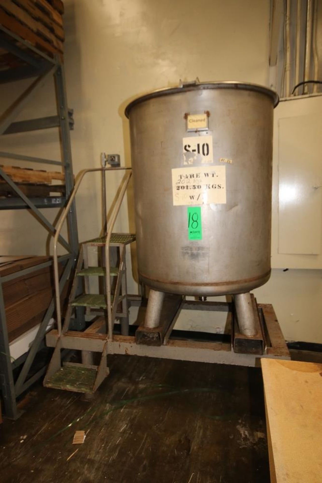 Aprox. 300 Gal. S/S Single Wall Tank, with Hinge Lid, with Bottom Mounted Fork Inserts, with Frame & - Image 2 of 3