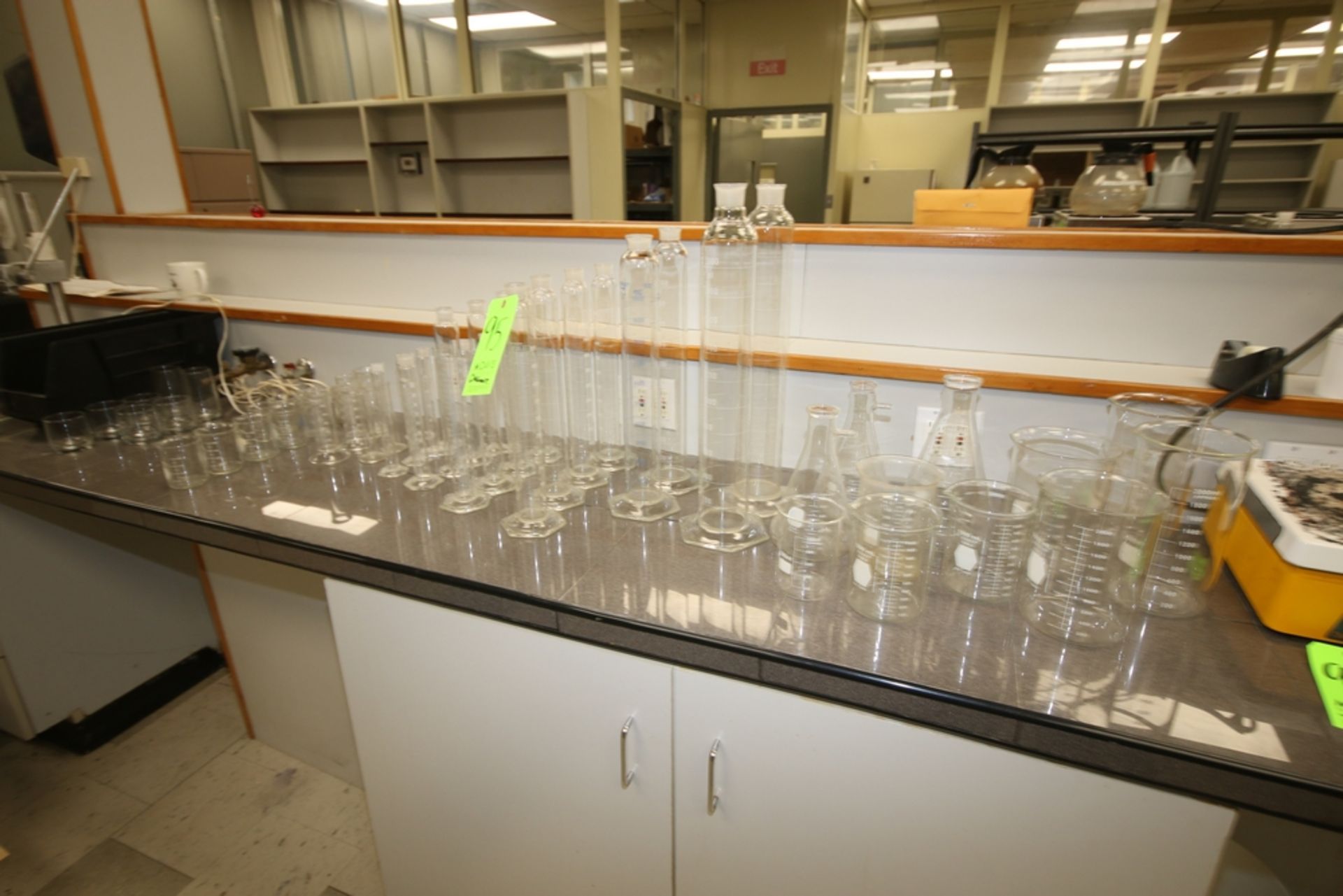 Assorted Lab Glassware, Aprox. 45 pcs, Includes Graduated Cylinders, Beakers, Beakers, and Other