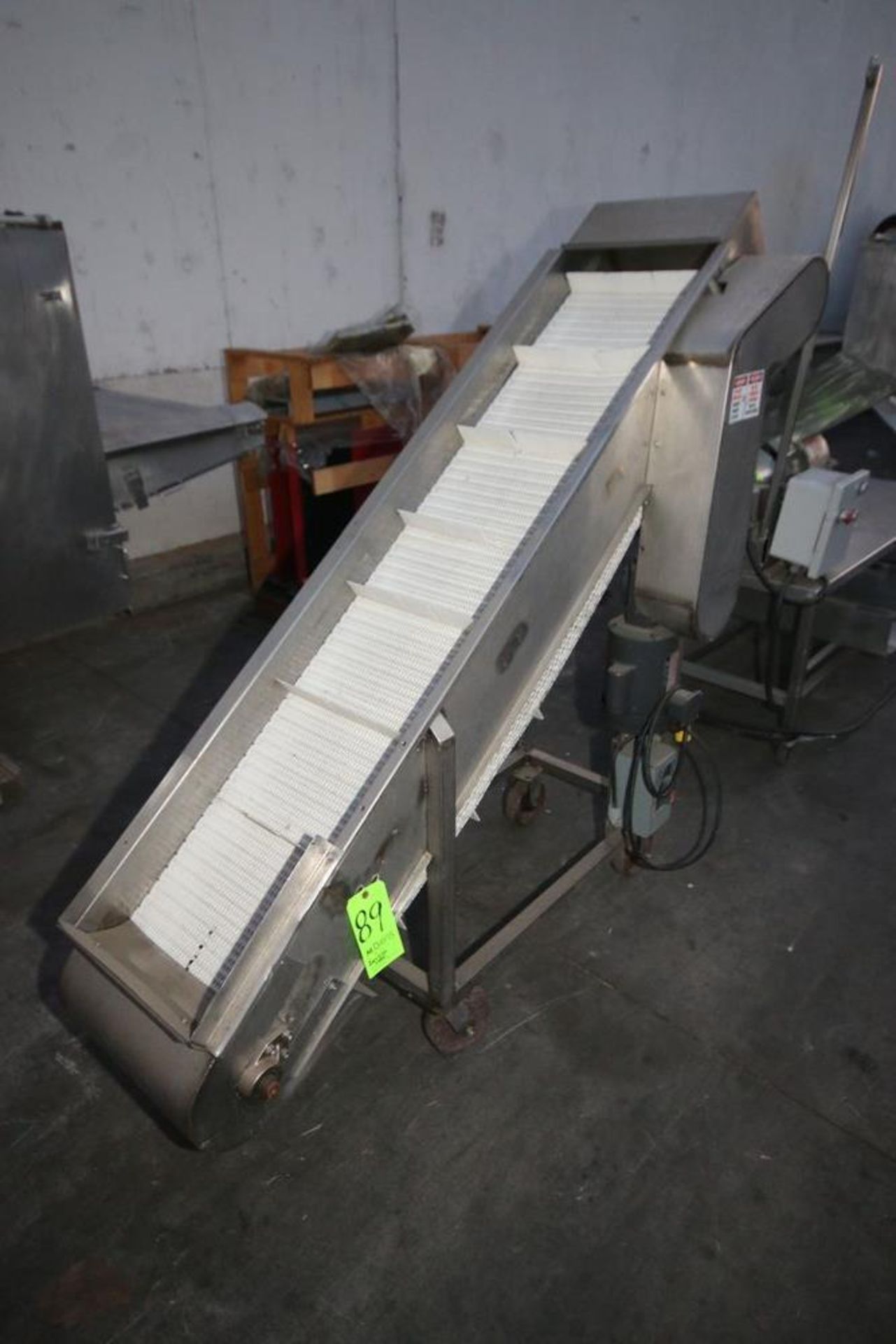 Section of S/S Incline Conveyor with Flights, Aprox. 72" L x 15" W, with 9-1/2" W Flight Spacing,