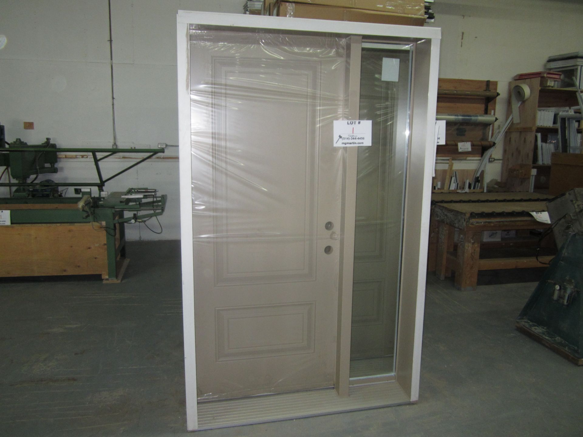 (NEW) Door entrance 52''x83''x10'' with side glass and metal door 34''