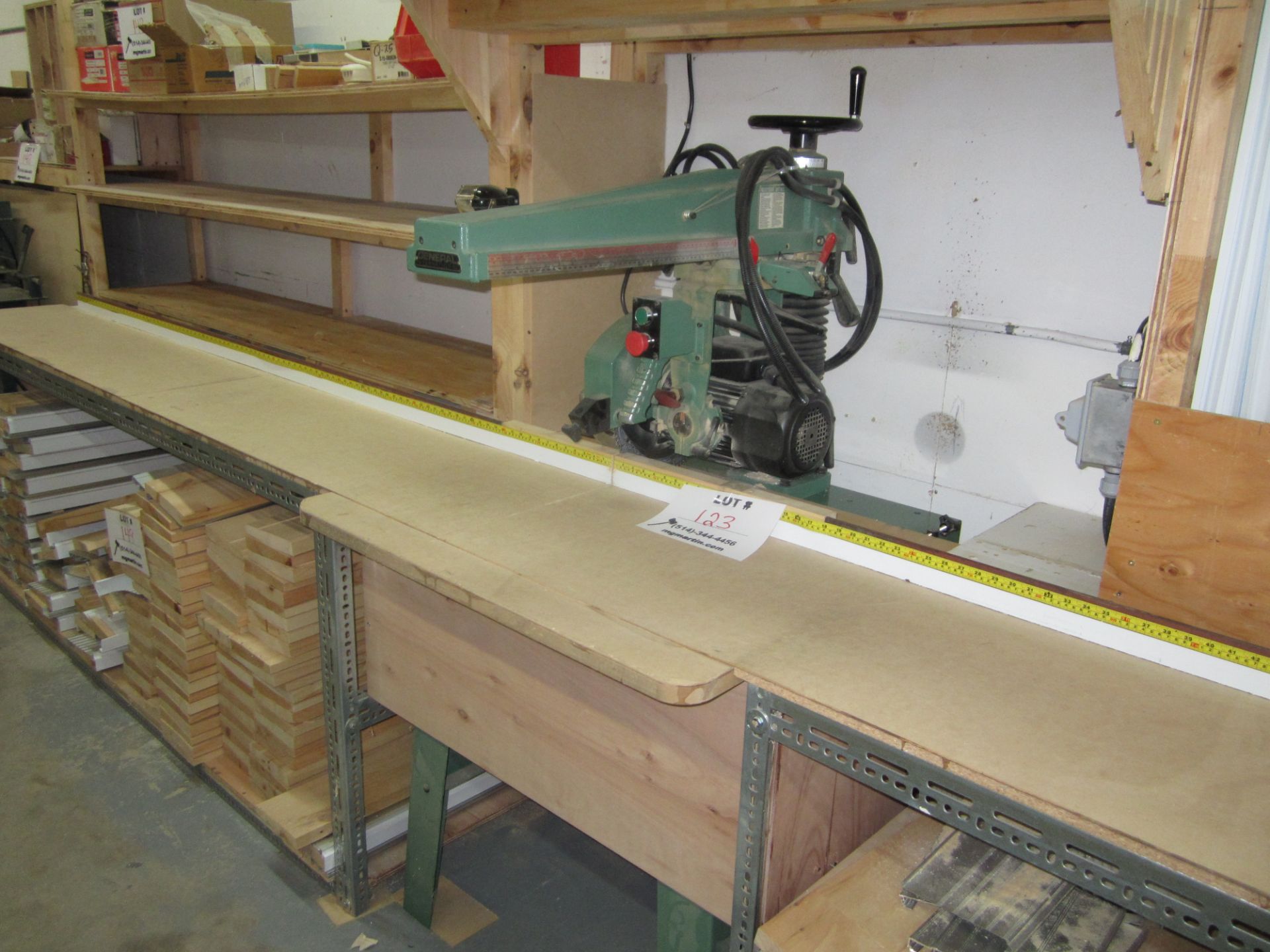 General international Radial arm saw E309069 with bench 12 inc. 3HP 220 Volts