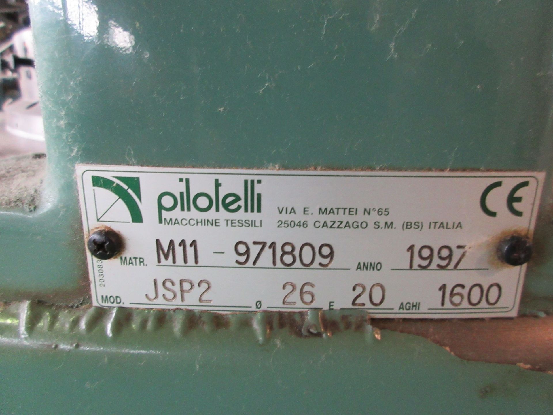 PILOTELLI knitting machine - Model : JSP 2 - TERRY, 26"X 20 CUT - S/N 981930 - Image 3 of 5