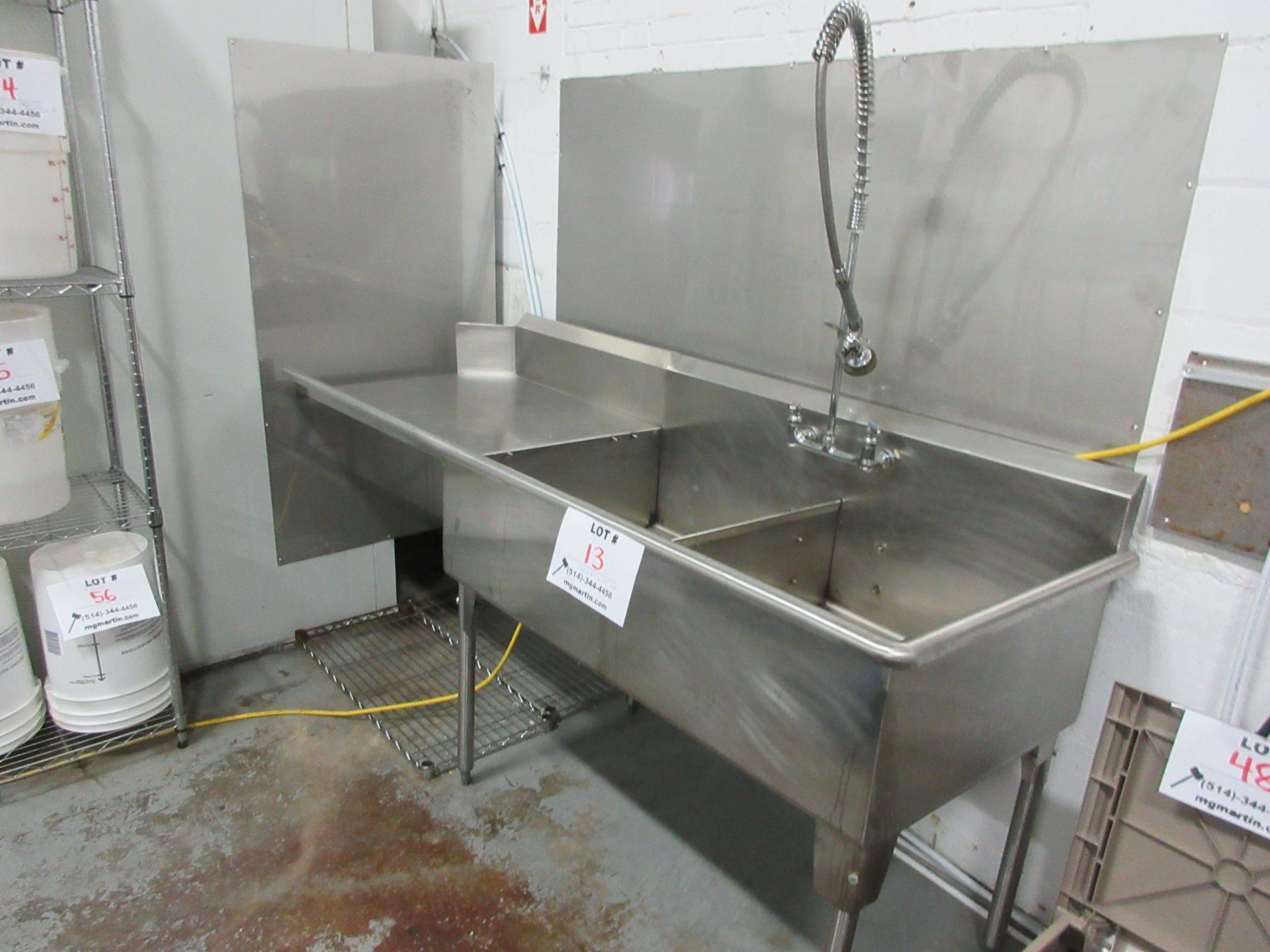 Double stainless steel sink c/w runoff & rincer 7 ft x 30" x 37" high (aprox)