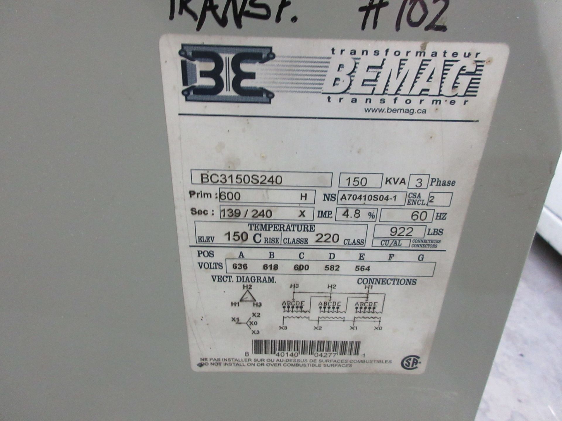 BEMAG transformer 150 KVA - Image 2 of 2