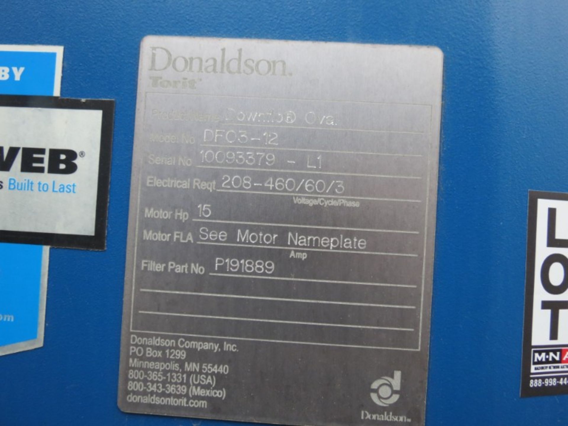 Donaldson 15 HP Torit Dust Collector System m/n DF03-12 S/N 10093379-L1 (Located in Simi Valley, CA) - Image 4 of 5