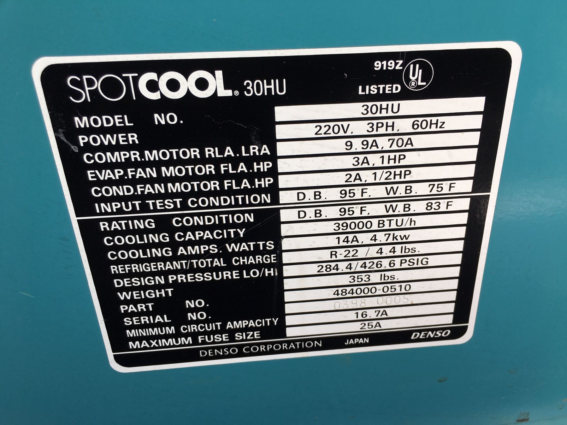 Spot Cool 30HU Portable A/C Unit, S/N0398-005 - Image 4 of 4