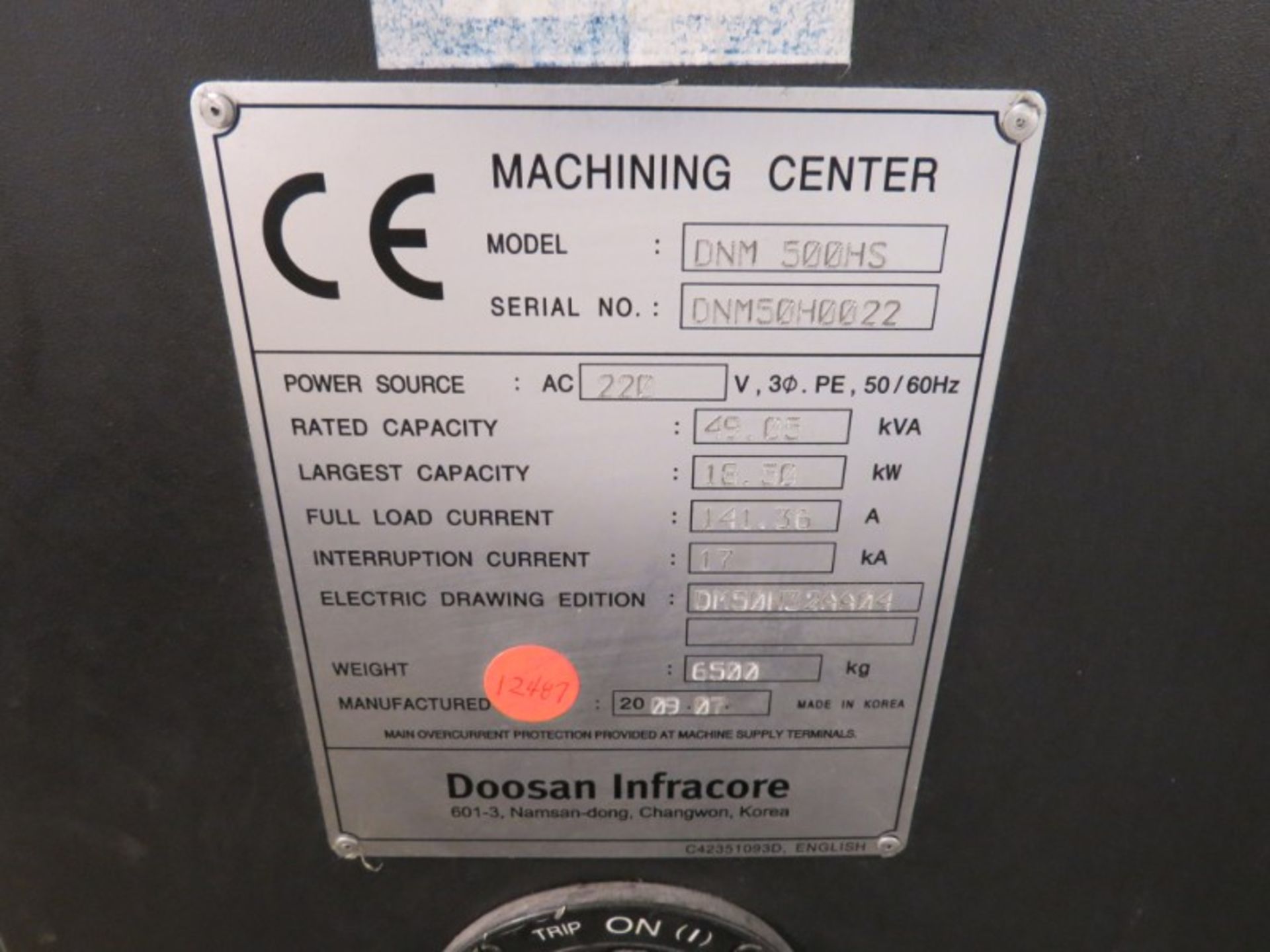 Doosan DNM 500HS 4-Axis VMC, Fanuc 31i-Model A control, 40.2"x21.3"x20.1", 15000 RPM, 29.5 HP, - Image 9 of 9