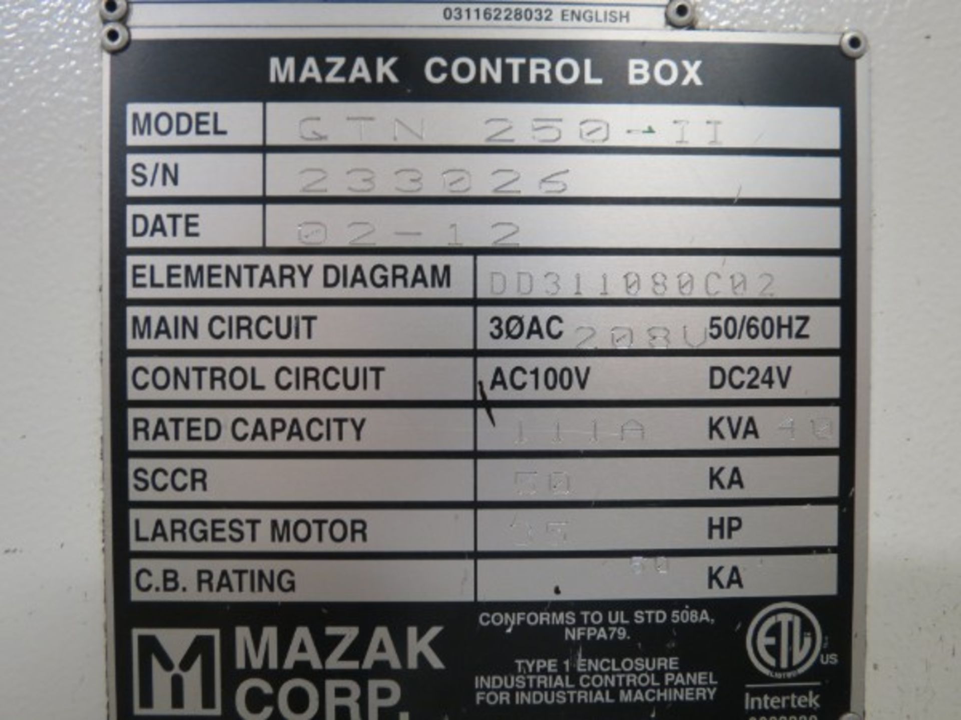 Mazak QTN-250 IICNC Turning Centers, Mazatrol Matrix Control, Collet Chuck M/N QTN 250 II - Image 7 of 7