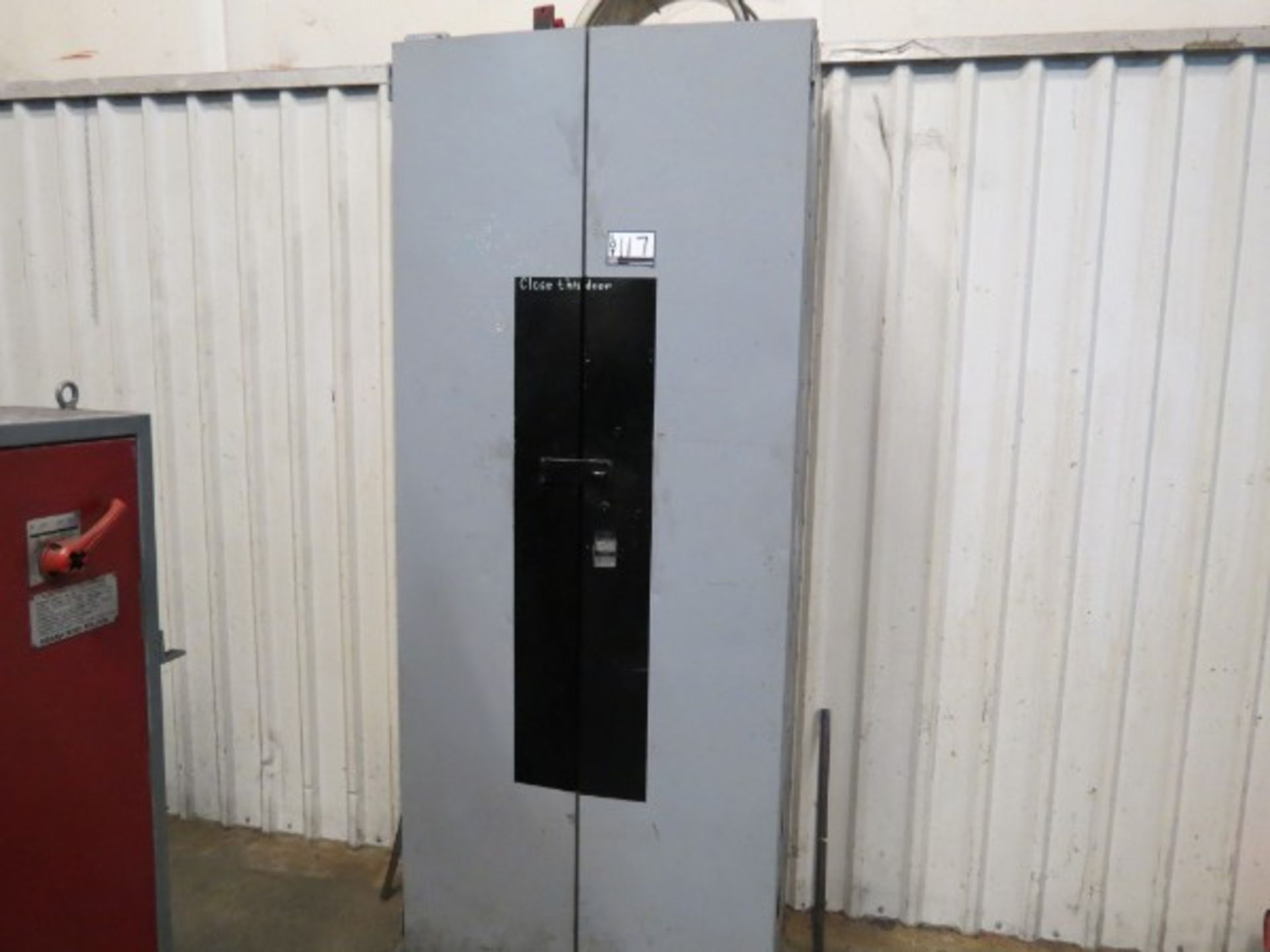 2 Door Metal Cabinet with Assorted Hold Downs, Hardware, and End Mills