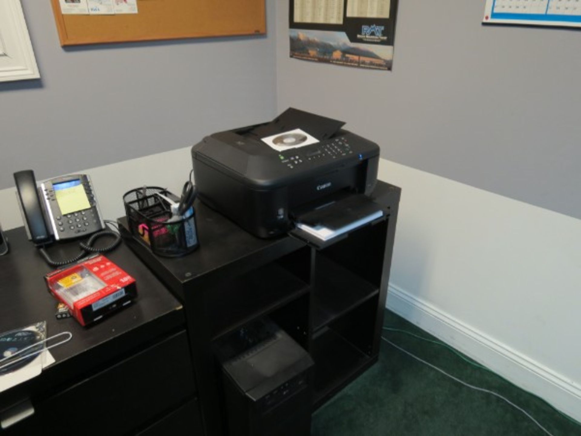 Desk, Bookshelf, Color Printer, Computer, Refrigerator, 4 Office Chairs, and 2 Flat Screen TV's - Image 2 of 6