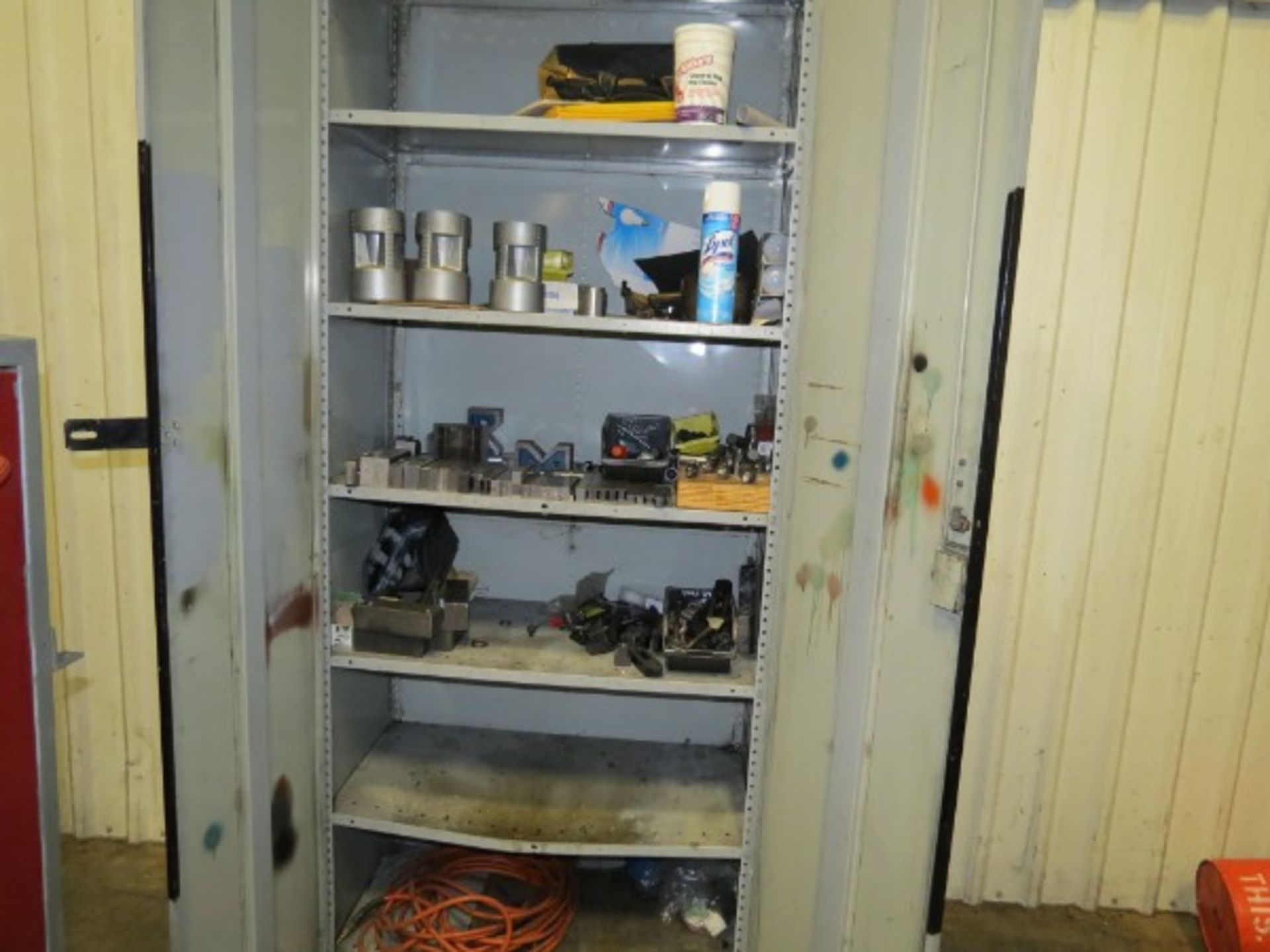 2 Door Metal Cabinet with Assorted Hold Downs, Hardware, and End Mills - Image 3 of 3