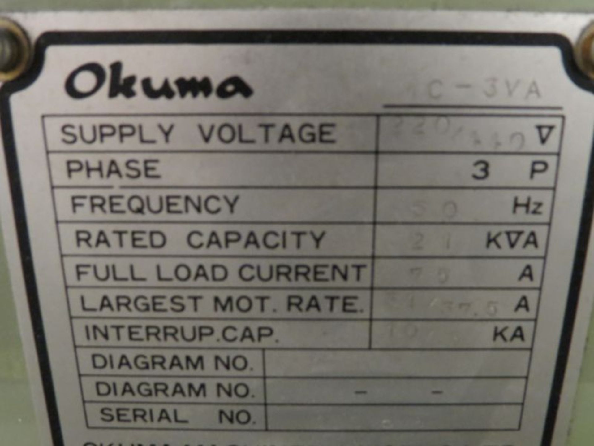 Okuma MC-3 VA Vertical CNC Milling Machine, s/n 68 (Not Under Power) - Image 6 of 6
