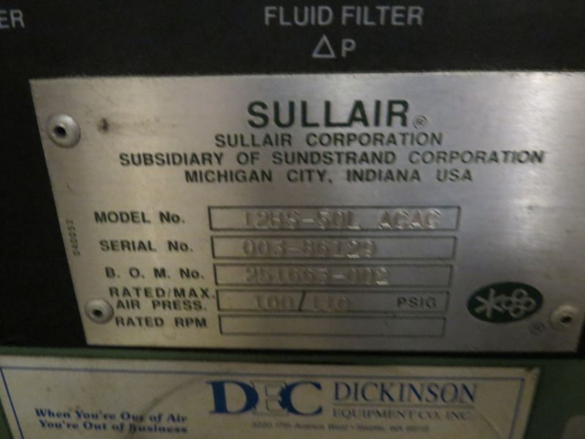 Sullair 12BS-50L, 50 HP Air Compressor, s/n 003-86129 - Image 5 of 5