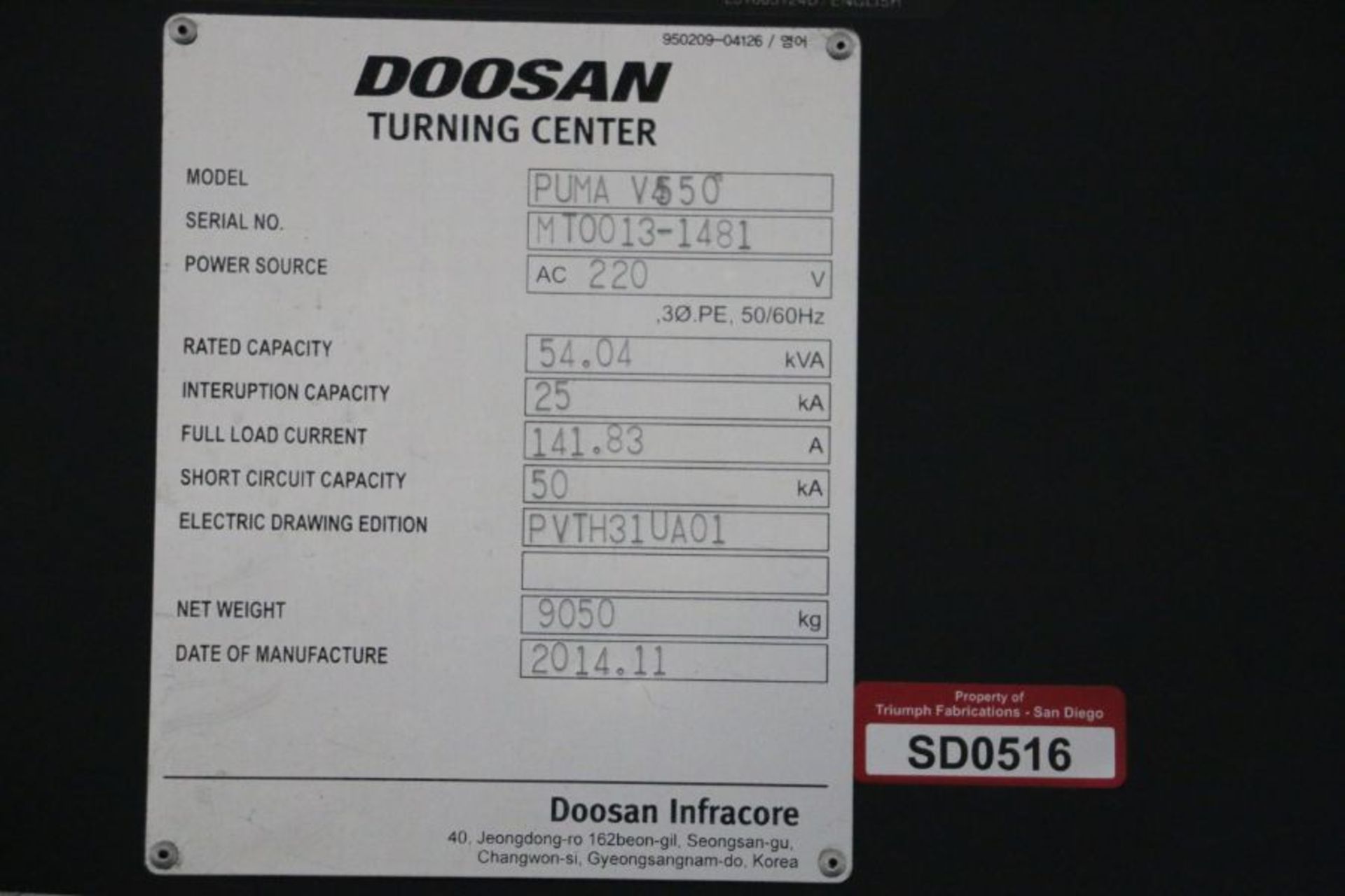 Doosan Puma VT550 CNC Vertical Turning Center, Fanuc I control, 24" Chuck, 12 Position Turret, - Image 14 of 17