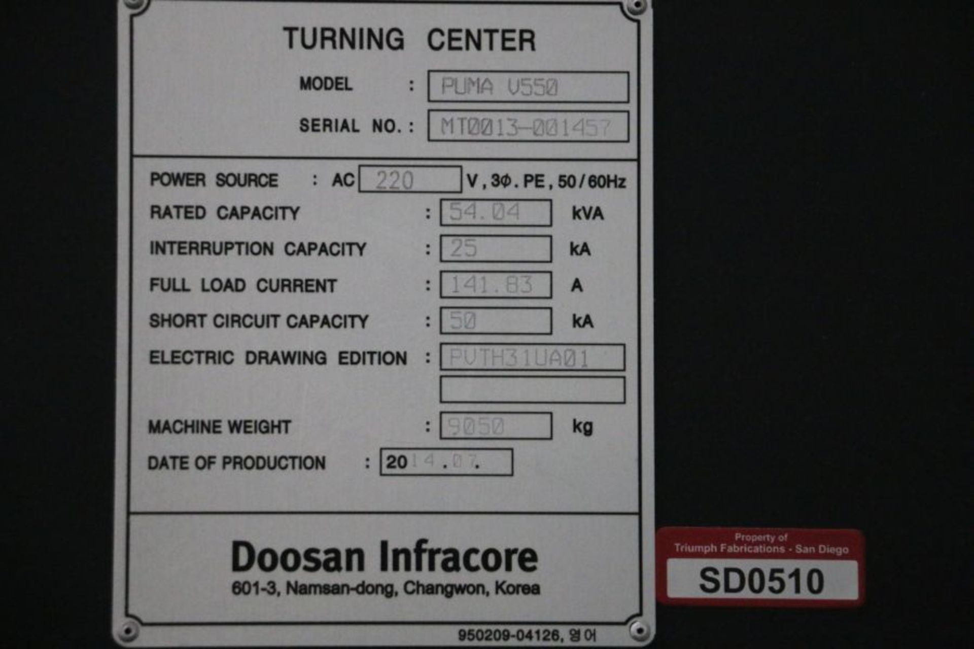 Doosan Puma VT550 CNC Vertical Turning Center, Fanuc I control, 24" Chuck, 12 Position Turret, - Bild 14 aus 16