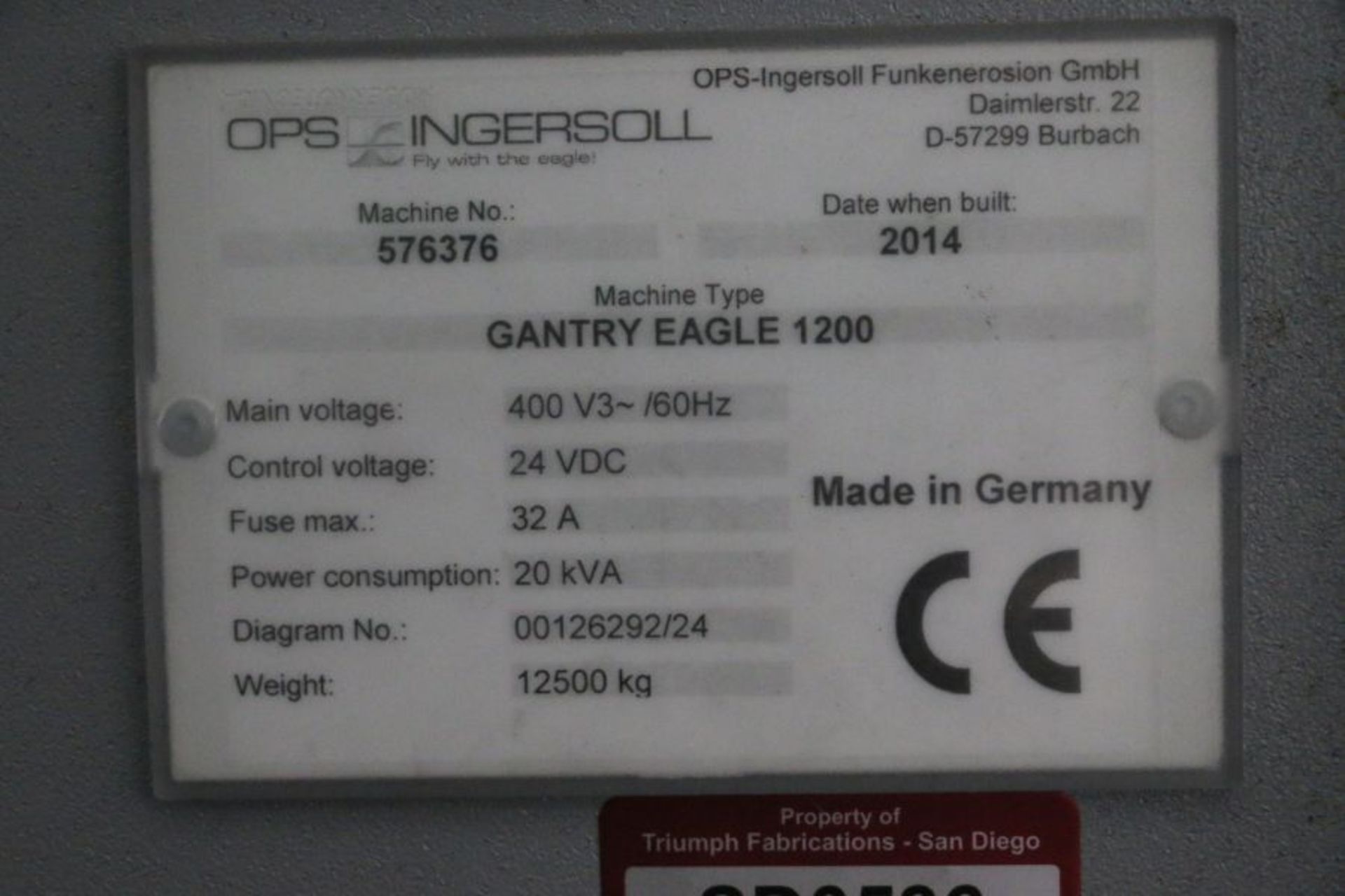OPS Ingersoll Gantry Eagle 1200 CNC Sinker EDM, Dual 32-Bit Based Control, C-Axis, Powertec 60A - Image 17 of 18