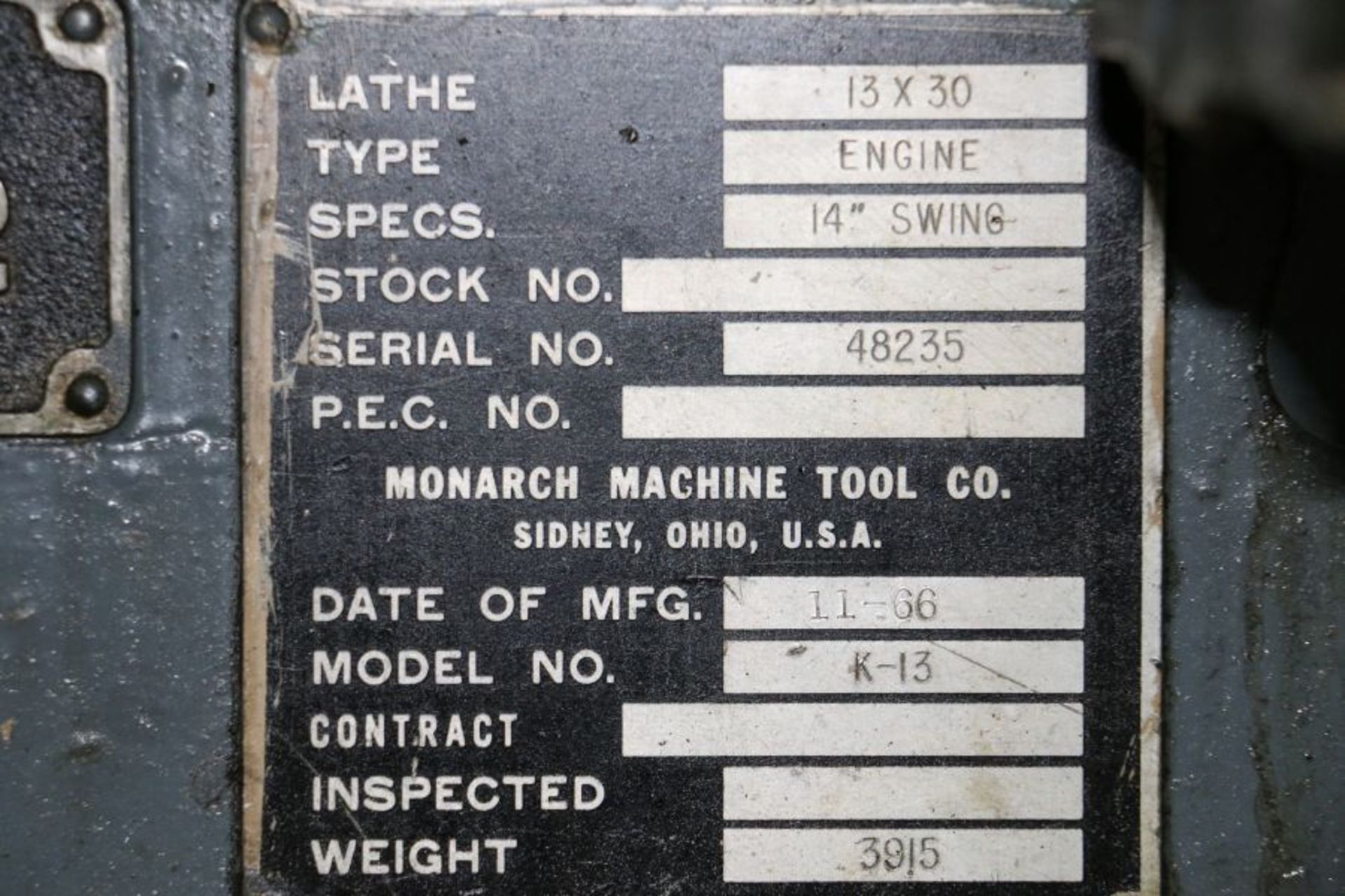 Monarch Flame Hardened K-13 Engine Lathe, 13" x 30" Bed, 14" Swing, w/ 12" 3 Jaw Chuck, 12" 4 jaw - Bild 9 aus 9