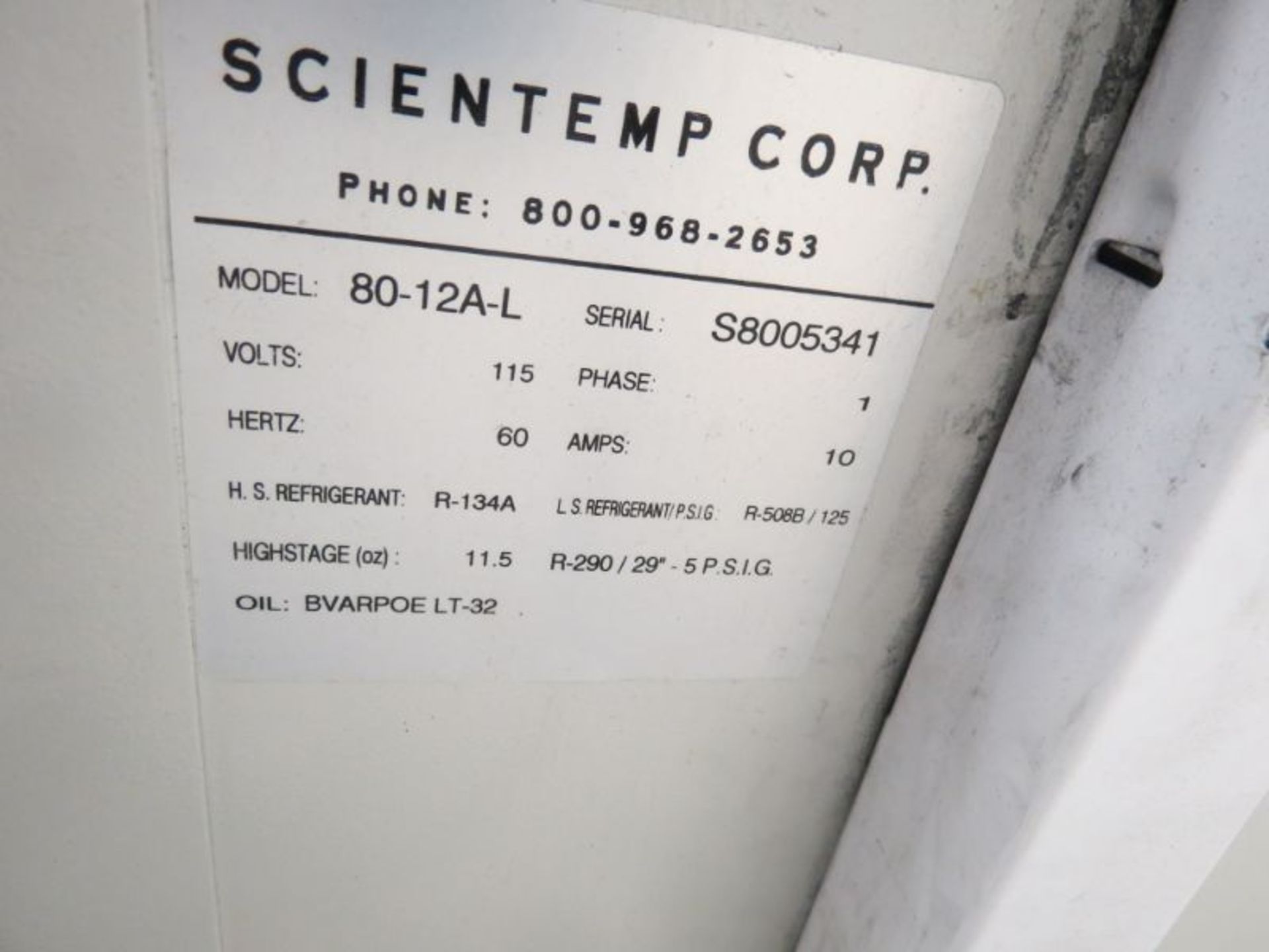 Scientemp Scientific 80-12AL Freezer, -80 deg s/n S8005341 - Image 8 of 8