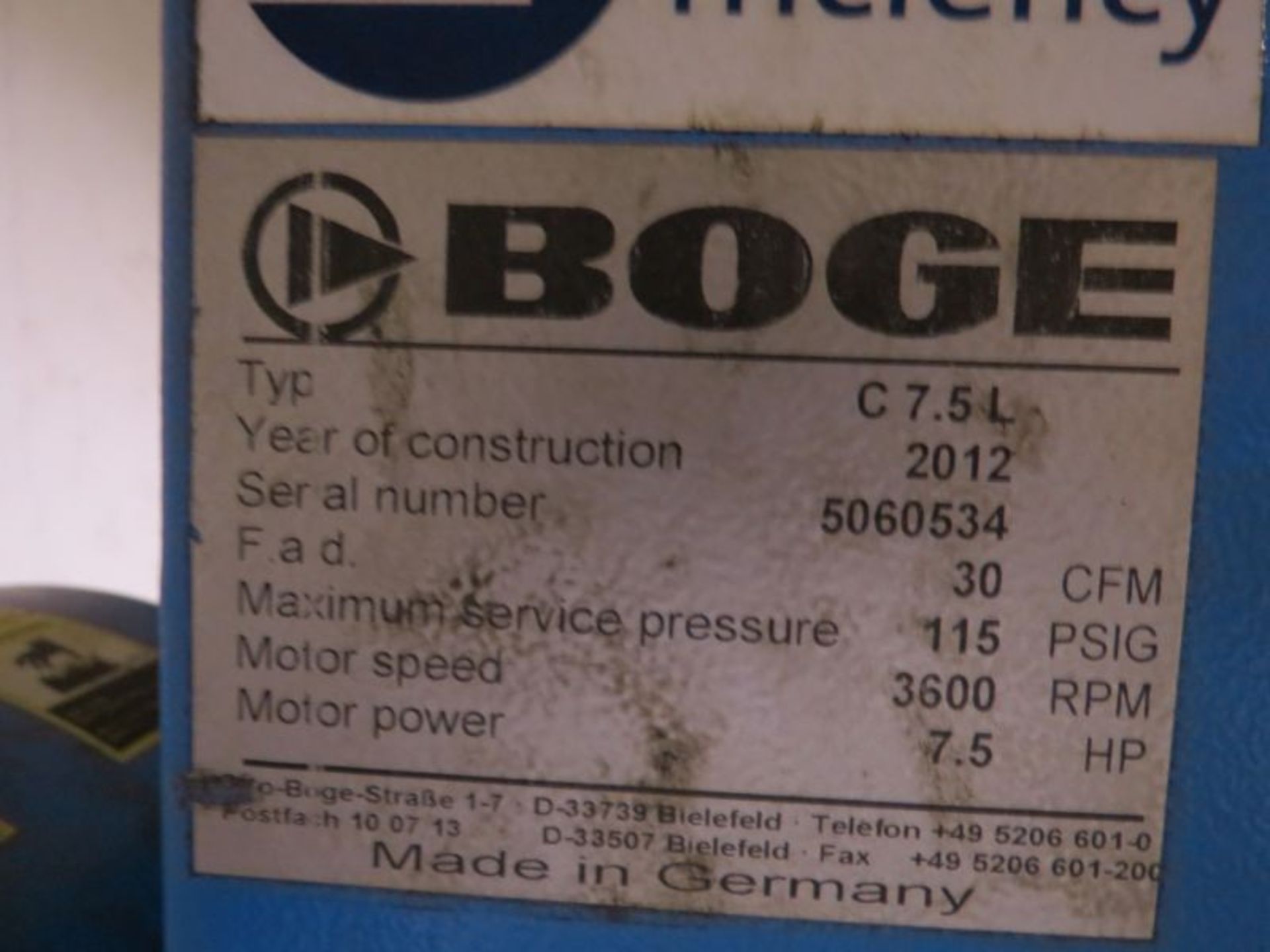 Boge Rotary Screw Air Compressor w/ Dryer 7.5HP, 3600 RPM, s/n 5060534, New 2012 - Image 4 of 4