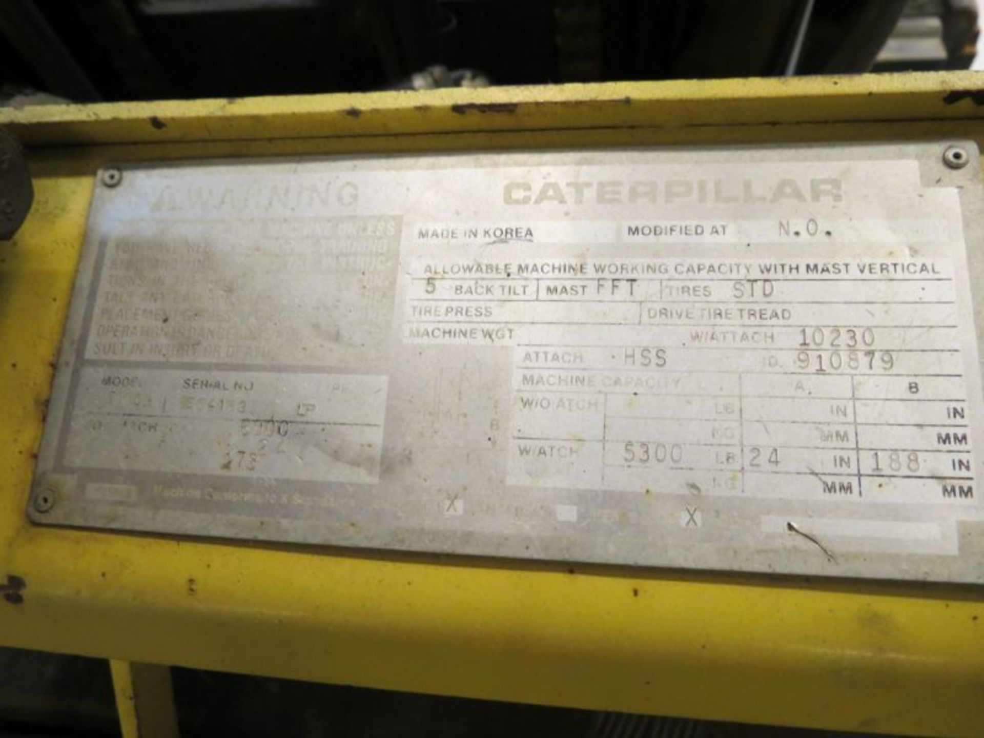 Caterpillar TC60D Forklift, capacity 5300lbs, Ne battery, Hydaulic hose leak s/n 910879, hours : - Image 6 of 6