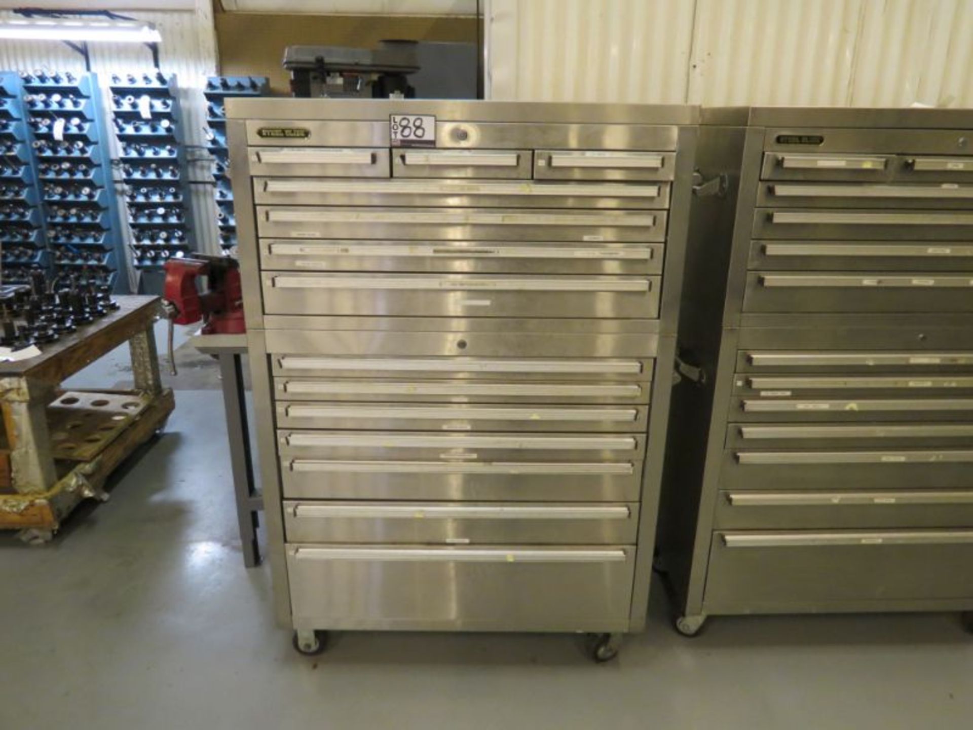 Steel Glide Top & Bottom 14 Drawer Tool Cabinet w/ contents