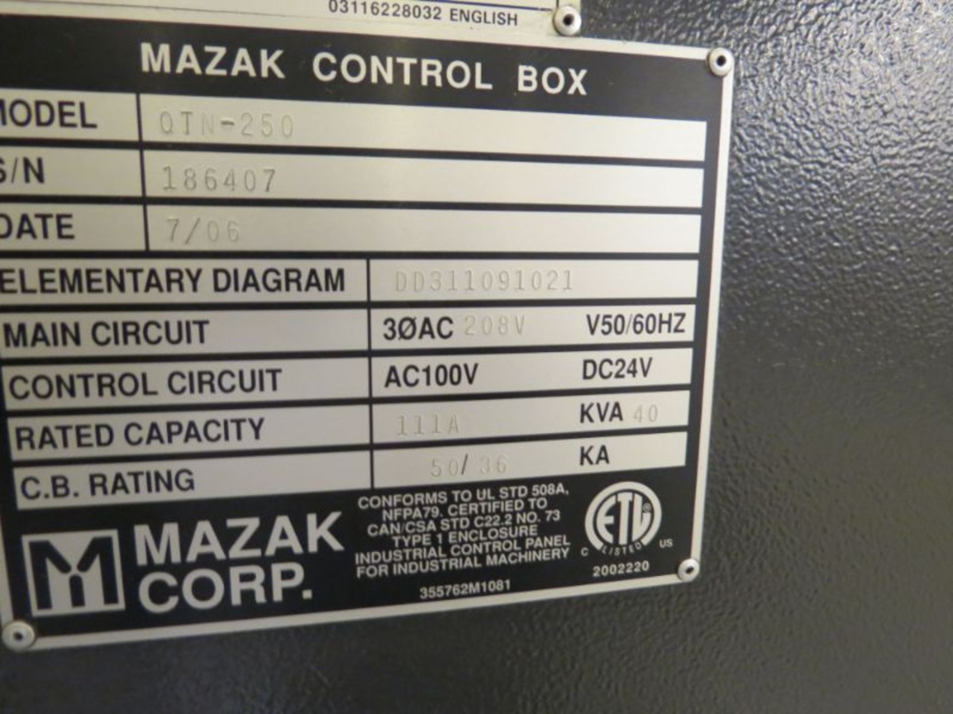 Mazak QTN 250 Mazatrol PC-Fusion 640GT cntrl, 24" swing, 3" bar capacity, 14.75" max turning - Image 14 of 14